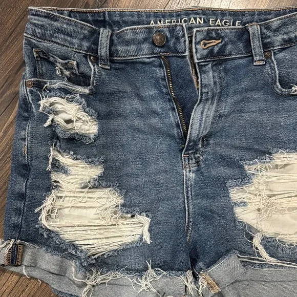 American Eagle Outfitters Blue Distressed Jean Shorts - Picture 3 of 8